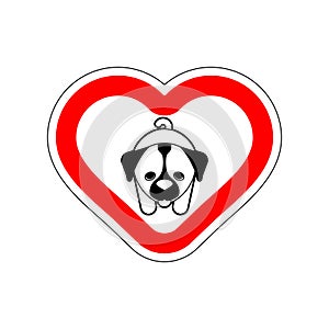 I love dog. I like to pet. Red road sign in shape of heart. Symbol of love on road to dogs