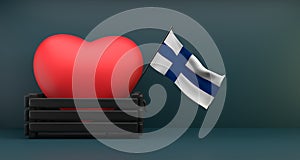 I love Finlandia, Flag Finlandia with heart, copy space, 3D work and 3D image photo