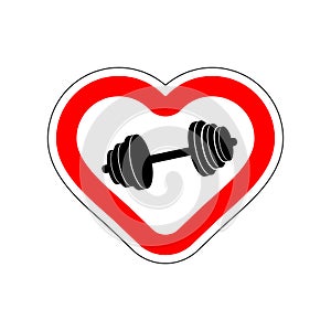 I love fitness. I like to bodybuilding. Red road sign in shape of heart. Symbol of love on road to sport