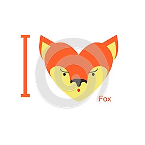 I love Fox. Cute head foxes in shape of a heart. Animal