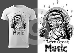 I Love Great Music with a Gorilla Illustration