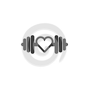 I love gym logo icon, fitness center, dumbell and heart. health care concept. Stock vector illustration isolated on white