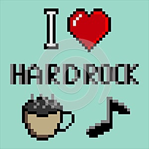 I love hard rock music coffee with pixel art