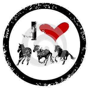 I LOVE HORSES rubber stamp