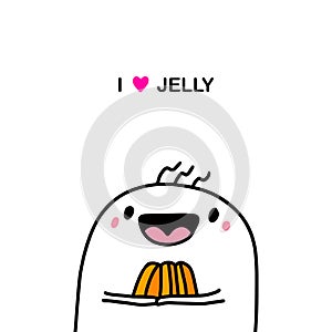 I love jelly hand drawn vector illustration in cartoon comic style man holding dessert photo