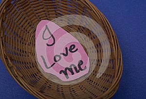 I love me metaphor concept image with words in basket