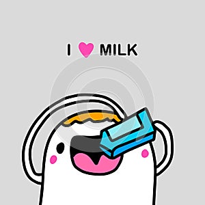 I love milk hand drawn vector illustration in cartoon doodle style man opens mouth drinking