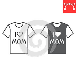 I love mom t-shirt line and glyph icon