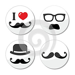 I love mustache / moustache icons set