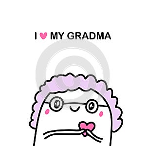 I love my grandmother hand drawn vector illustration in cartoon comic style old woman holding heart