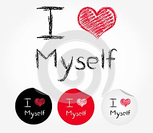 I love myself illustration of heart and stickers