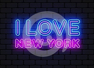 I Love New York Neon Sign. Retro new york neon, great design for any purposes. Template, background, banner, card