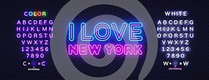 I Love New York Neon Sign. Retro new york neon, great design for any purposes. Template, background, banner, card