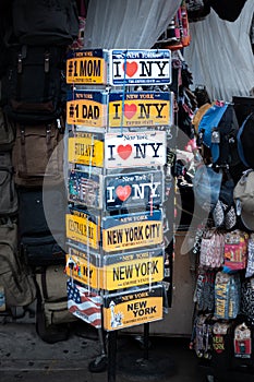 I Love New York vehicle plates on sale at Canal street stand