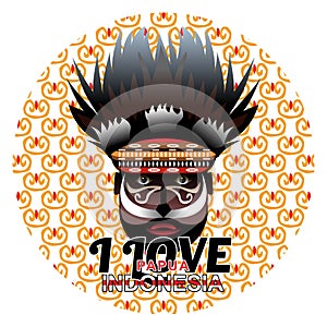 i love papua indonesia, Papuan traditional clothing face vector illustration