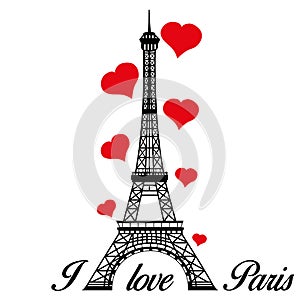 I love Paris. Eiffel tower. Emblem of Paris, capital city of France. Europe. Vector symbol.