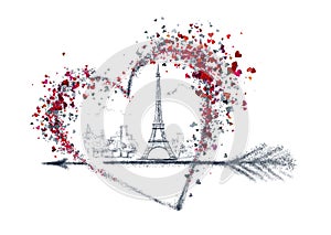 I love Paris. Postcard for February 14. Heart, and in it, Paris. Paris is forever in my heart. Postcard for Paris.