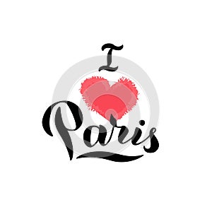 I love Paris typography print. Trendy lettering design. Print for t-shirt, postcard, souvenir, bag. Vector