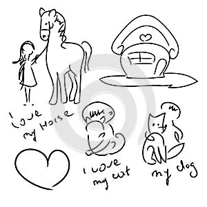 I love Pets (set of doodles)