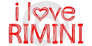 I Love Rimini - Isolate doodle lettering inscription from red curved lines like from a felt-tip pen, pensil. For banner, poster