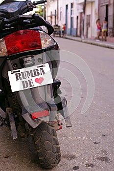 `I love Rumba` sign on a motorcycle license plates