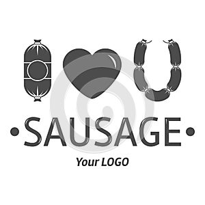 I love sausage vector stock illustration on white background isolated. Grey logo