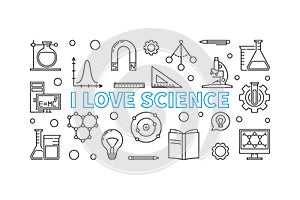 I love science vector horizontal banner in line style
