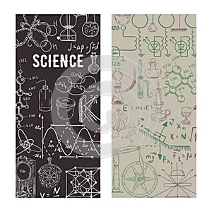 I love science. Vintage scientific equipment, formulas and elements. Design template for card, print, poster, wallpaper.