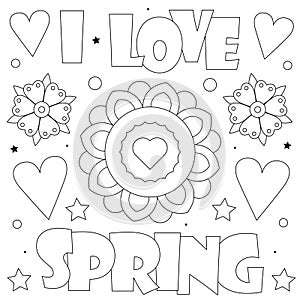 I love Spring. Coloring page. Vector illustration of flowers.