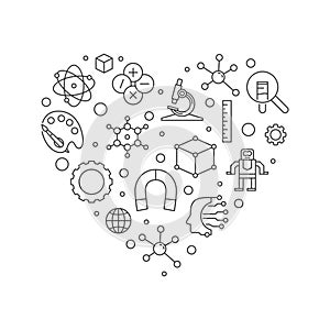 I Love STEAM heart shaped minimal thin line banner. Science concept illustration
