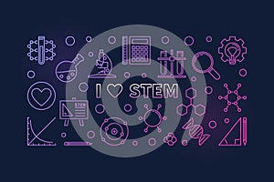 I Love STEM concept colored outline vector horizontal banner