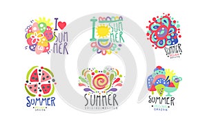 I love summer colorful hand drawn labels set. Summer holidays, beach vacation, party, restaurant or cafe menu badges