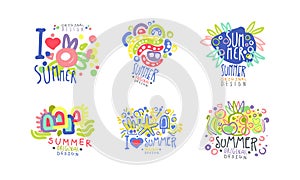 I love summer labels set. Summer holidays, beach vacation, party, restaurant or cafe menu badges hand drawn vector