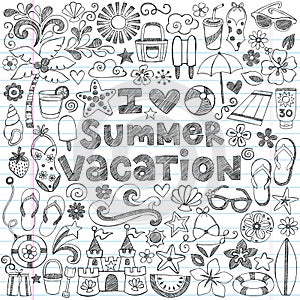 I Love Summer Vacation Tropical Doodle Vector