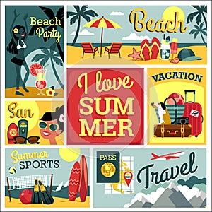 I love summer. Vector illustration of traditional summer vacation.