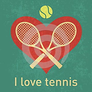 I love tennis logo with retro grunge paper texture