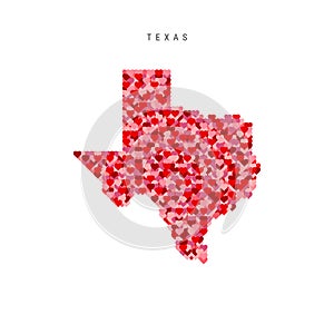 I Love Texas. Red Hearts Pattern Vector Map of Texas