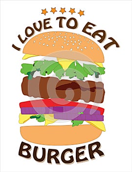 I love to eat Burger ordered on the fast food menu with drink cup of water. Hamburger with cutlet, tomatoes and onion. Logo icon