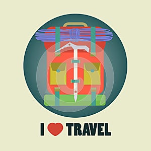 I love travel icon flat design with backpack in ro