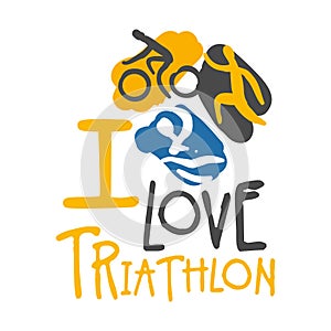 I love triathlon logo. Colorful hand drawn illustration