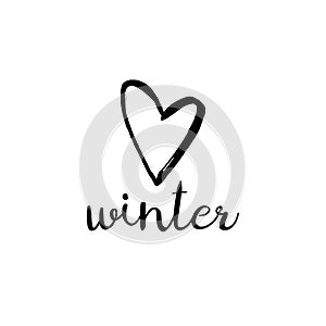 I Love Winter. Black hand drawn heart and text Winter isolated o