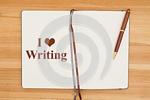I love writing message with open book with heart and pen