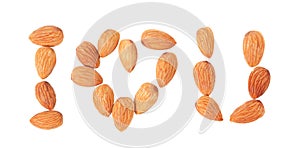 I love you (Almonds nuts in shape of massage) on white