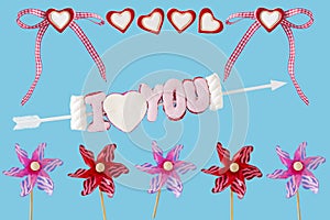 I love you arrow with hearts, loop and wind turbines