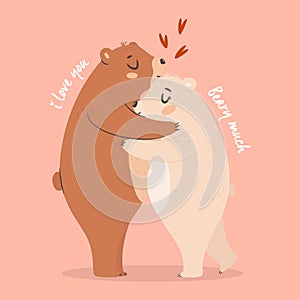 I love you beary much. Cute bears couple hugging. Valentine\'s day card