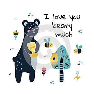 I love you beary much print with a cute bear. Funny card