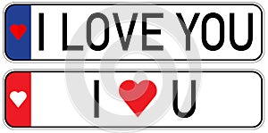 I love you, car license numbers, vector illustration