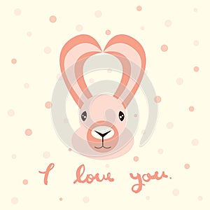 I love you card, happy valentine day, vector rabbit animal