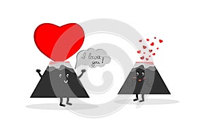 I love you. Card with a smiling volcano and hearts, vector illustration - Vector