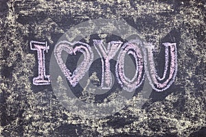 I love you. Chalk lettering on blackboard. Multi colored inscription